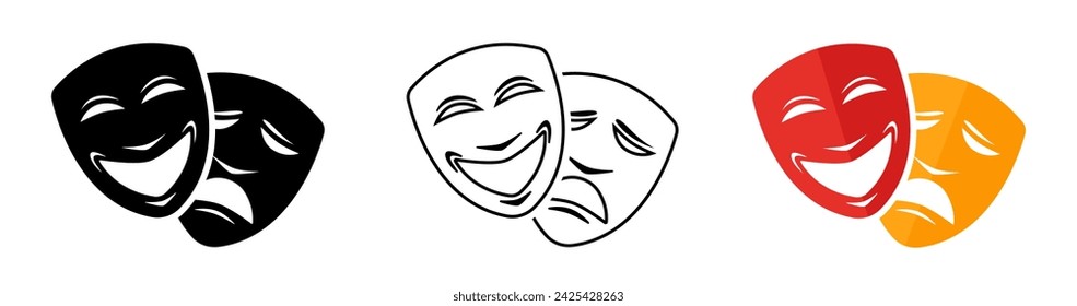 Masquerade vector icon on white background. Comic and tragic mask icon