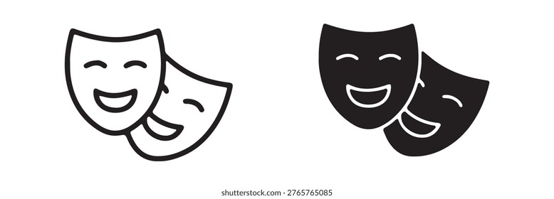Masquerade vector icon on white background. Comic and tragic mask icon