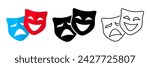 Masquerade vector icons. Theater masks icon. Comic and tragic mask icon. Happy and unhappy traditional symbol of theater. Theatre masks for tragedy, drama and comedy. Vector Illustration