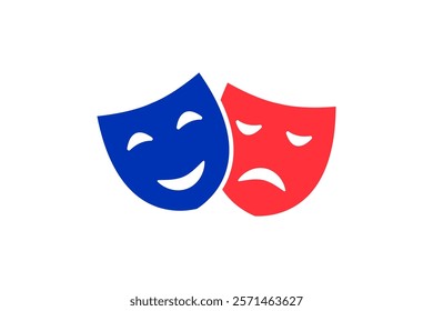 Masquerade vector icons. Theater masks icon. Comic and tragic mask icon. Happy and unhappy traditional symbol of theater. Theatre masks for tragedy, drama and comedy. Vector Illustration