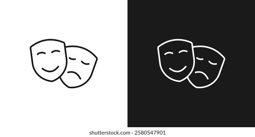 Masquerade vector icons. Theater masks icon. Comic and tragic mask icon. Happy and unhappy traditional symbol of theater.