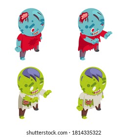 Masquerade zombie isometric costume halloween character set flat vector design illustration