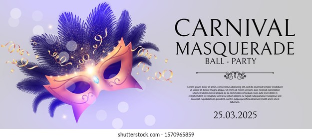 Masquerafe Flyer Template with Gold Carnival Mask.