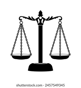 Mass balance scales isolated symbol of law and justice monochrome icon