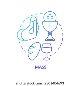 Mass blue gradient concept icon. Sacramental ritual in church. Holy symbols of Christ. Religious practice abstract idea thin line illustration. Isolated outline drawing. Myriad Pro-Bold font used
