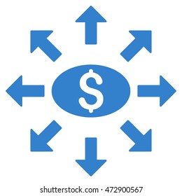 Mass Cashout icon. Vector style is flat iconic symbol with rounded angles, cobalt color, white background.