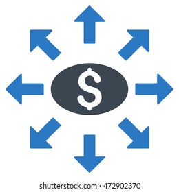 Mass Cashout icon. Vector style is bicolor flat iconic symbol with rounded angles, smooth blue colors, white background.