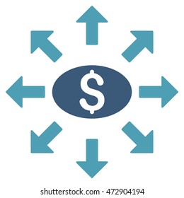 Mass Cashout icon. Vector style is bicolor flat iconic symbol with rounded angles, cyan and blue colors, white background.