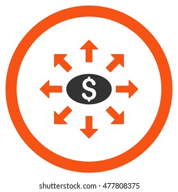 Mass Cashout rounded icon. Vector illustration style is flat iconic bicolor symbol, orange and gray colors, white background.