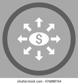 Mass Cashout vector bicolor rounded icon. Image style is a flat icon symbol inside a circle, dark gray and white colors, silver background.