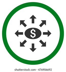 Mass Cashout vector bicolor rounded icon. Image style is a flat icon symbol inside a circle, green and gray colors, white background.
