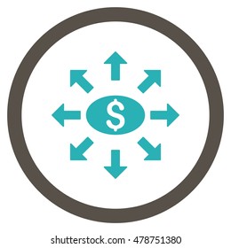 Mass Cashout vector bicolor rounded icon. Image style is a flat icon symbol inside a circle, grey and cyan colors, white background.