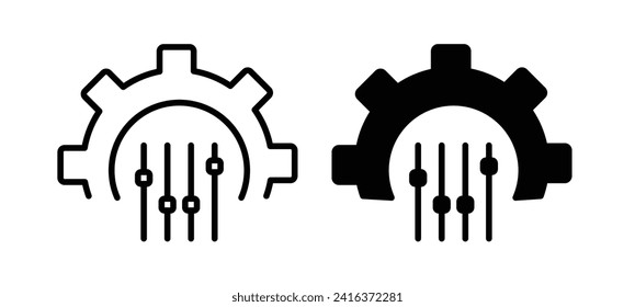 Mass Customization Line Icon. Marketing Manufacturing Cogwheel Icon in black and white Color.