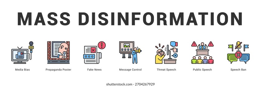 Ilustración de Anuncio de Web moderno y limpio con íconos temáticos para la comunicación visual