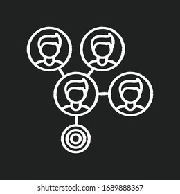 Mass effect chalk white icon on black background. Social media connection. Network spread between people. Share data on cloud. Target marketing. Isolated vector chalkboard illustration