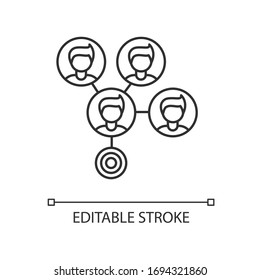 Mass effect pixel perfect linear icon. Social media connection. Network spread between people. Thin line customizable illustration. Contour symbol. Vector isolated outline drawing. Editable stroke