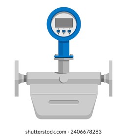 Mass flow meter - device that measures mass flow rate of a fluid traveling through a tube. Gas industry equipment in flat colors