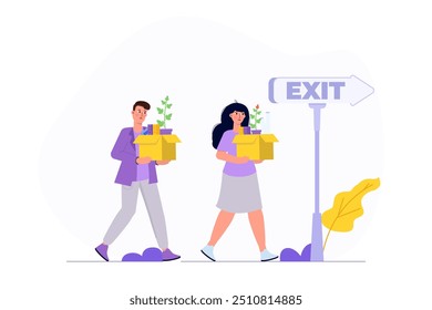 Mass layoff concept. Workers is fired from his job. Vector illustration.