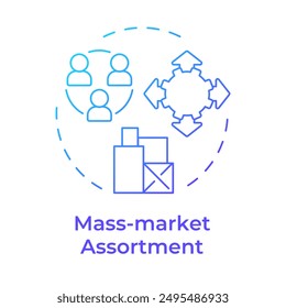 Mass market assortment blue gradient concept icon. Large products variety. Business strategy. Merchandise planning. Round shape line illustration. Abstract idea. Graphic design. Easy to use in article