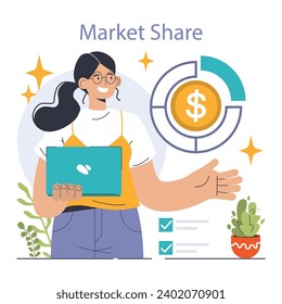 Mass market. Mass production economics. Targeted audience and market segmentation. Efficiency of production process, distribution, marketing and sales. Flat vector illustration