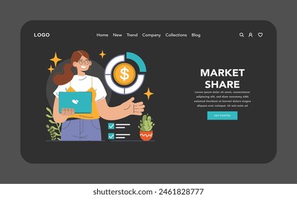 Web o aterrizaje masivo en el mercado. Economía de producción en masa. Destinatarios y segmentación del mercado. Eficiencia del proceso de producción, distribución, comercialización y ventas. Ilustración vectorial plana