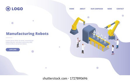 mass and massive robot production development research for website template or landing homepage site