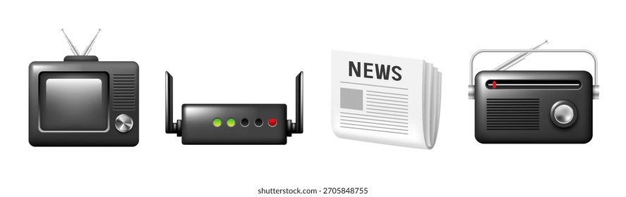 Medios de comunicación de masas icono 3d. Vector 3D Clipart aislado sobre fondo blanco.