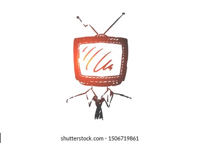 Mass media addiction concept sketch. Hand drawn isolated vector