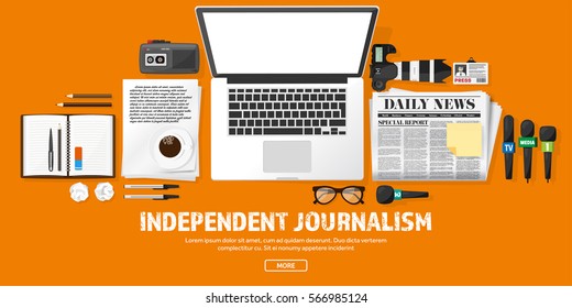 Mass media background in a flat style.Press conference with correspondent and reporter.Broadcasting.Multimedia news,newspaper.Tv show. Internet radio, television. Microphone.