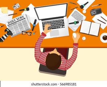 Mass media background in a flat style.Press conference with correspondent and reporter.Broadcasting.Multimedia news,newspaper.Tv show. Internet radio, television. Microphone.