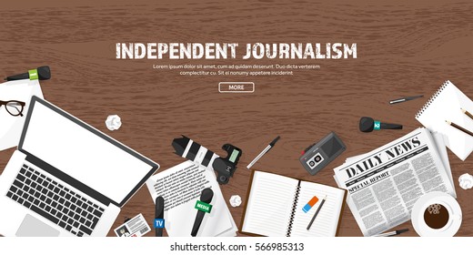 Mass media background in a flat style.Press conference with correspondent and reporter.Broadcasting.Multimedia news,newspaper.Tv show. Internet radio, television. Microphone.