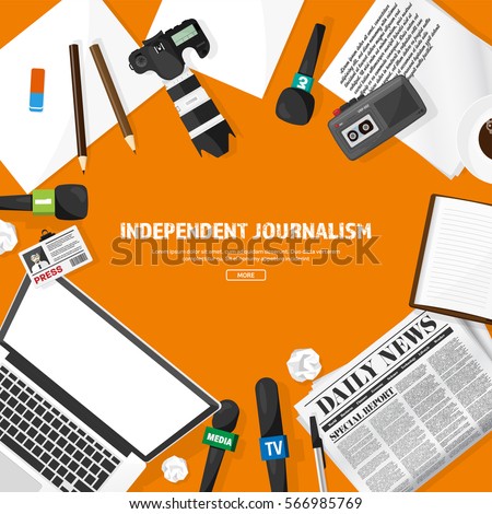 Mass media background in a flat style.Press conference with correspondent and reporter.Broadcasting.Multimedia news,newspaper.Tv show. Internet radio, television. Microphone.