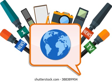 Mass media banner with journalism icons. Eps 10. Elements of this image furnished by NASA