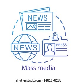 Mass media concept icon. News agency. Journalism. Information channel. Review of world events. Newspaper editorial office idea thin line illustration. Vector isolated outline drawing. Editable stroke