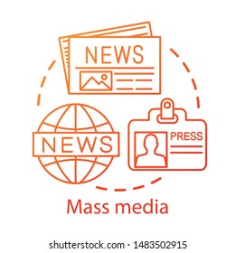 Mass media concept icon. News agency. Press. Information channel. Review of world events. Newspaper editorial office idea thin line illustration. Vector isolated outline drawing. Editable stroke