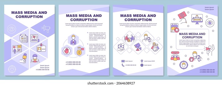 Mass media corruption brochure template. Mass media accountability. Flyer, booklet, leaflet print, cover design with linear icons. Vector layouts for presentation, annual reports, advertisement pages