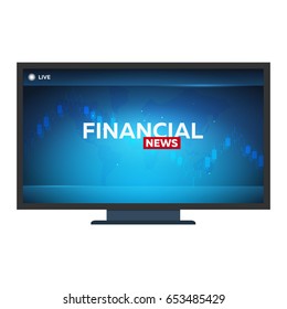 Mass media. Financial news. Breaking news banner. Live. Television studio TV show