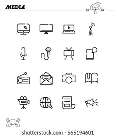 Mass media flat icon set. Collection of high quality outline symbols for web design, mobile app. Mass media vector thin line icons or logo.