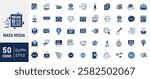 Mass media flat icons set. Containing News, press, live news, tv and more. Vector illustration