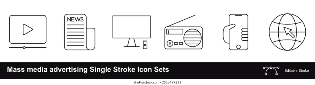 The mass media icon is known for their influence across radio, television, newspapers, social media, the internet, and video streaming platforms Single Stroke Icon Sets