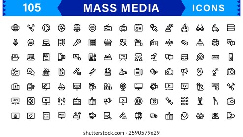 Mass Media Icon Set. High-Quality Vector Icons for Journalism, Broadcasting, Digital Media, and Communication Designs
