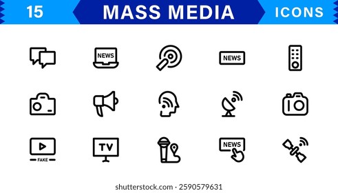 Mass Media Icon Set. High-Quality Vector Icons for Journalism, Broadcasting, Digital Media, and Communication Designs