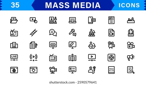 Mass Media Icon Set. High-Quality Vector Icons for Journalism, Broadcasting, Digital Media, and Communication Designs