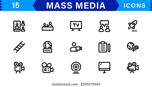 Mass Media Icon Set. High-Quality Vector Icons for Journalism, Broadcasting, Digital Media, and Communication Designs