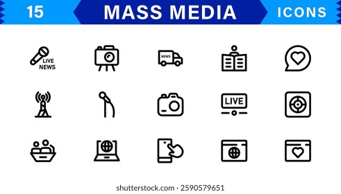 Mass Media Icon Set. High-Quality Vector Icons for Journalism, Broadcasting, Digital Media, and Communication Designs