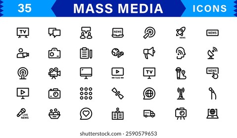 Mass Media Icon Set. High-Quality Vector Icons for Journalism, Broadcasting, Digital Media, and Communication Designs