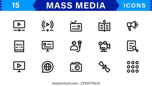 Mass Media Icon Set. High-Quality Vector Icons for Journalism, Broadcasting, Digital Media, and Communication Designs