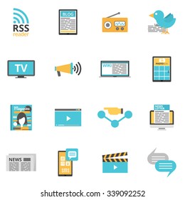 Mass media icons set with press online and photo media symbols flat isolated vector illustration 