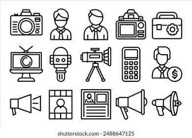 Mass Media and Journalism icon set. editable stroke outline icons set. vector illustration.
