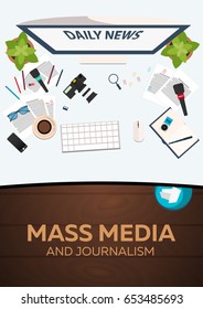 Mass media and journalism. Work place. Vector illustration